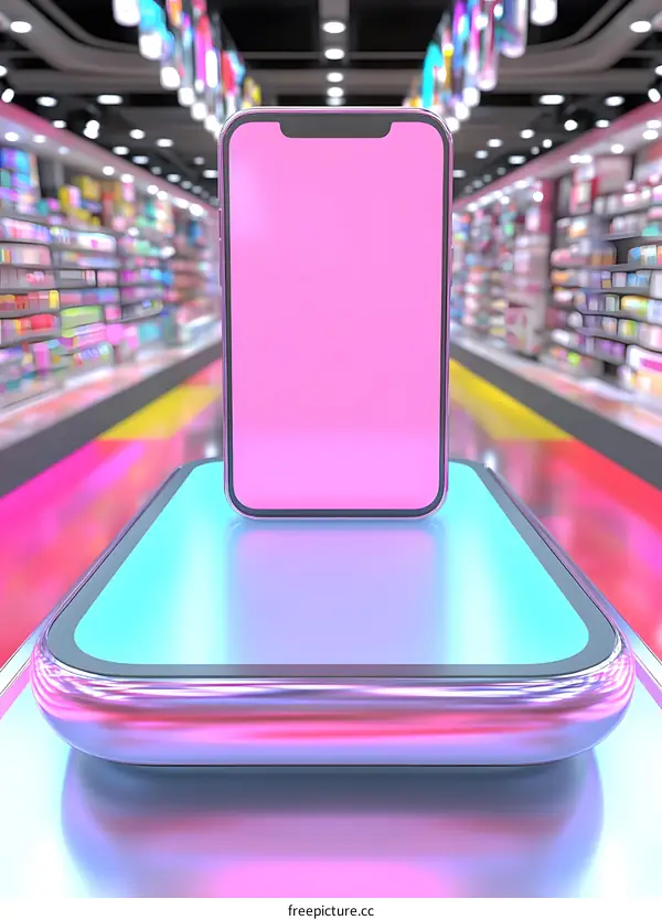 Blank Screen Smartphone On A Stand In A Store