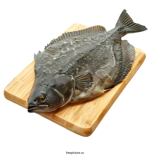 [Transparent Background PNG]Fresh Raw Flounder Fish on a Cutting Board