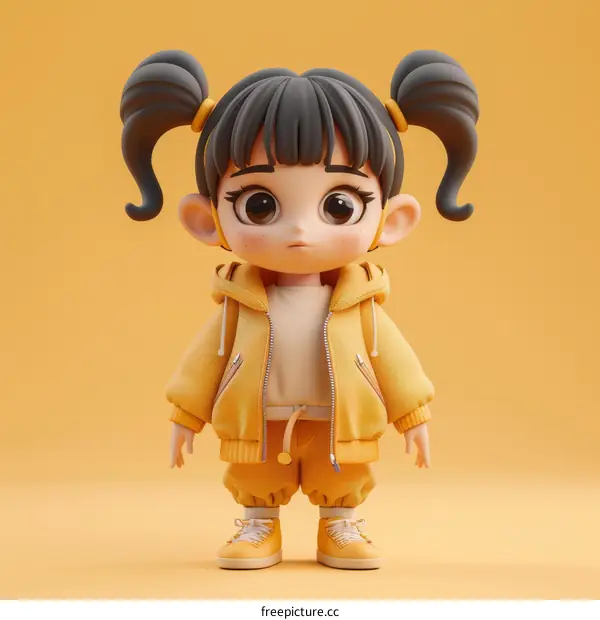 A Young Girl in Yellow Outfit on Yellow Background