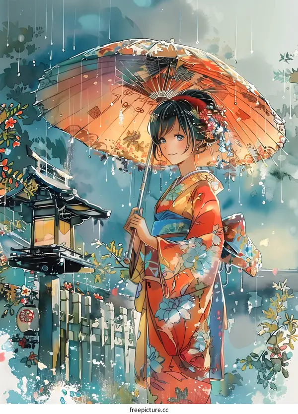 A girl holding an umbrella in the rain