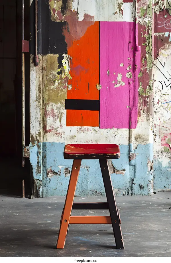 Red Stool Against Grunge Wall