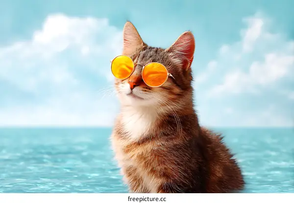 Stylish Cat Wearing Sunglasses by the Sea