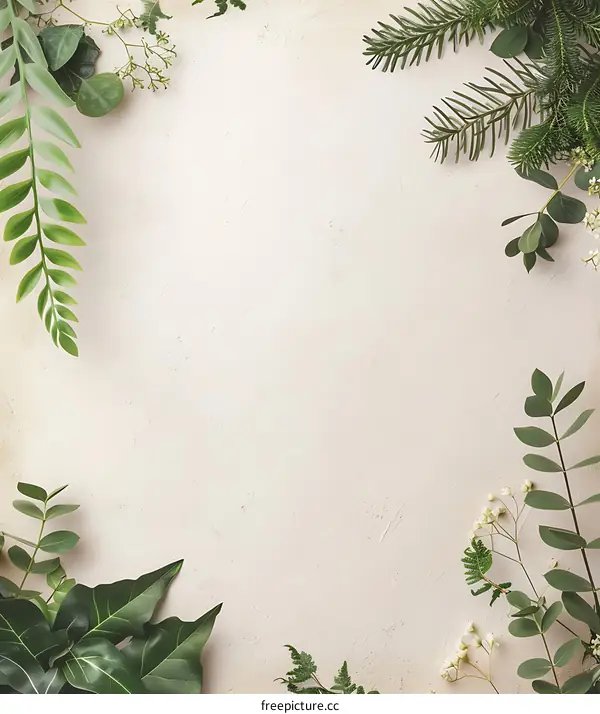 Green Leaves Frame White Background