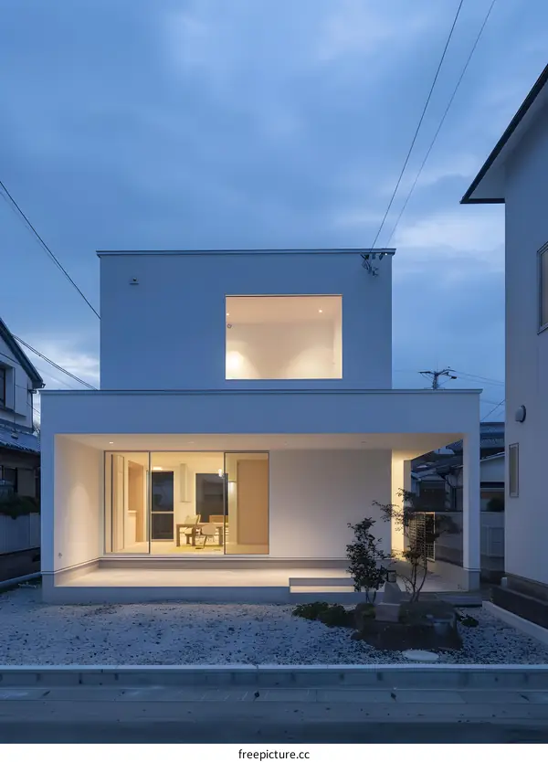 Modern Minimalist House Exterior Design with Large Windows and Patio