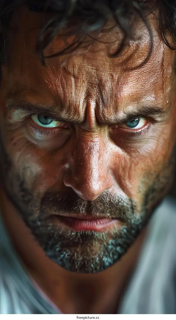 Close Up Portrait of a Man with Intense Expression