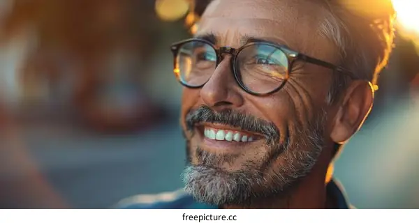 Smiling Elderly Caucasian Man with Glasses