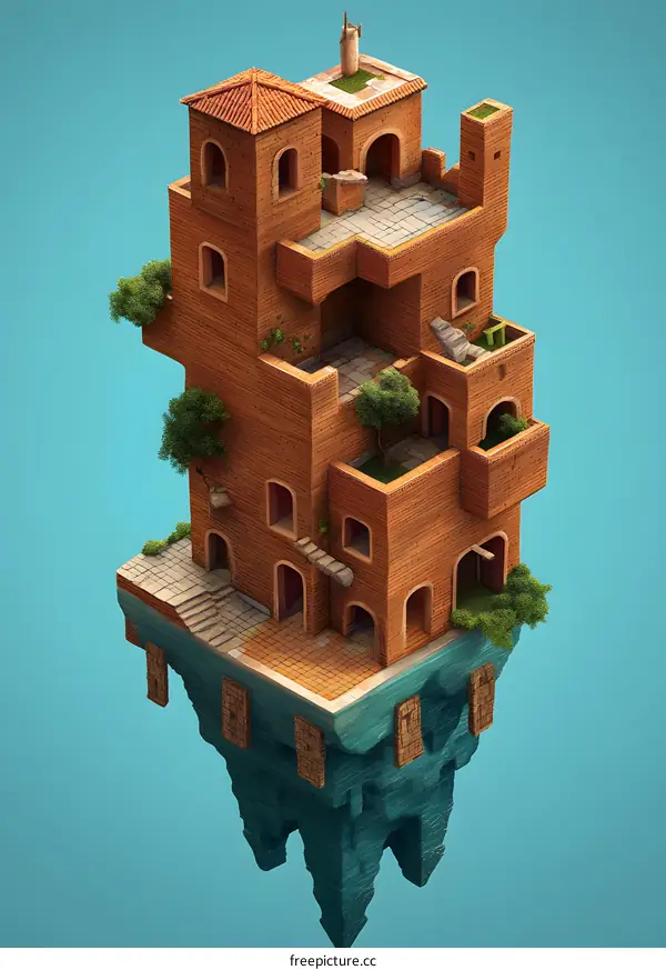 Floating Isometric Building with Garden
