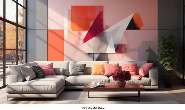 Modern living room interior with abstract painting on the wall
