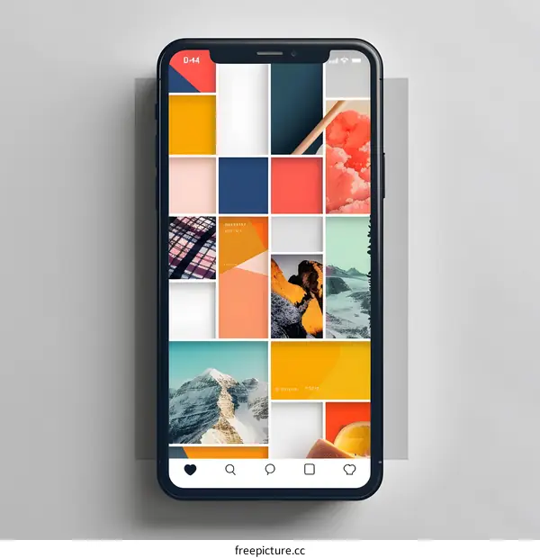 Smartphone Mockup with Colorful Collage on Screen