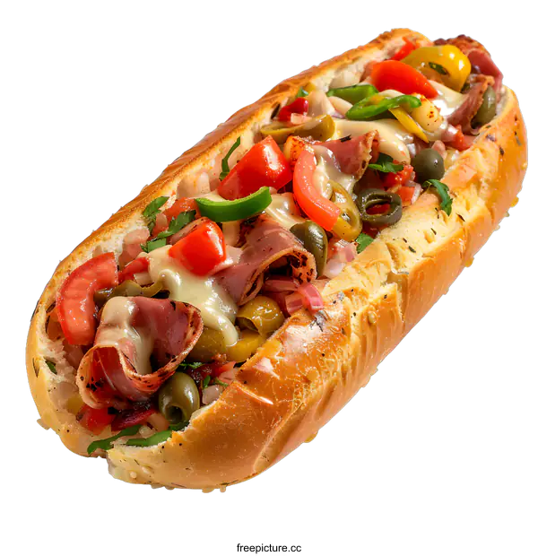 [Transparent Background PNG]Ham and cheese sandwich with fresh vegetables