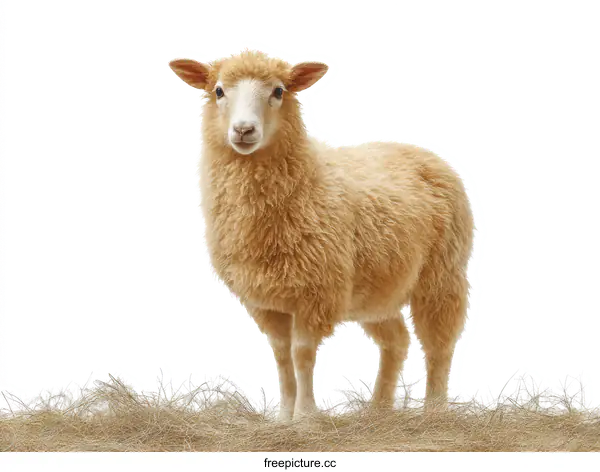 [Transparent Background PNG]Fluffy Sheep Standing in Hay