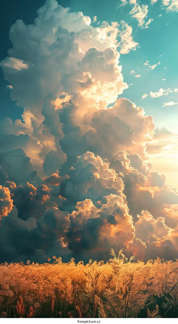 Serene Golden Field Under a Majestic Sky