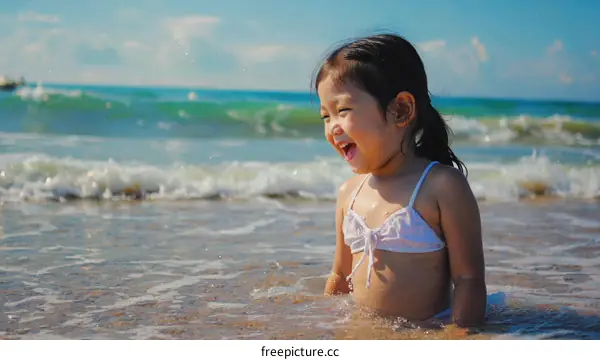 Child having fun at the beach