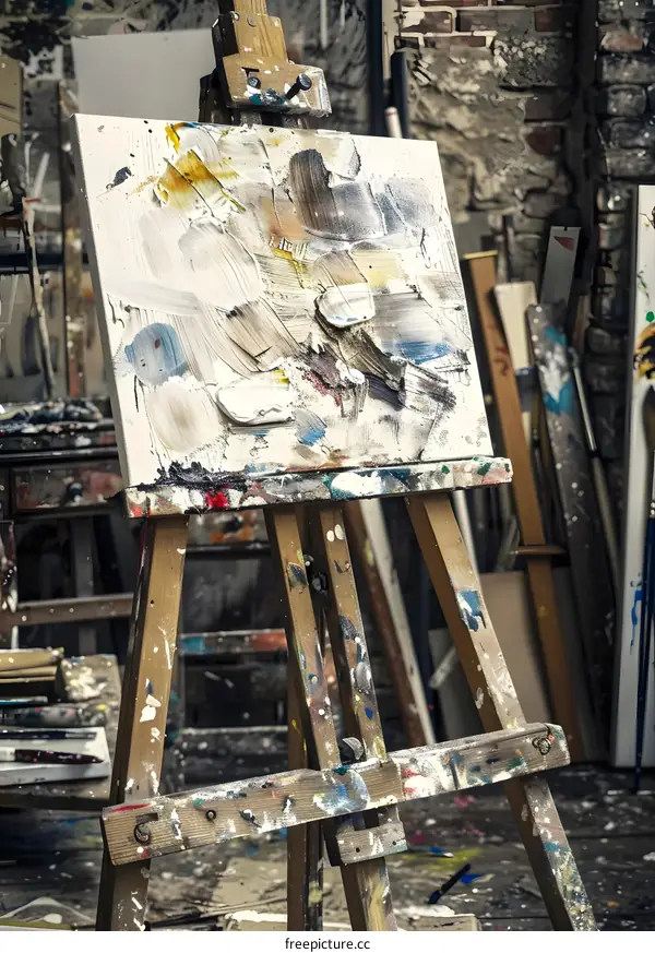 Wooden Easel with Abstract Painting