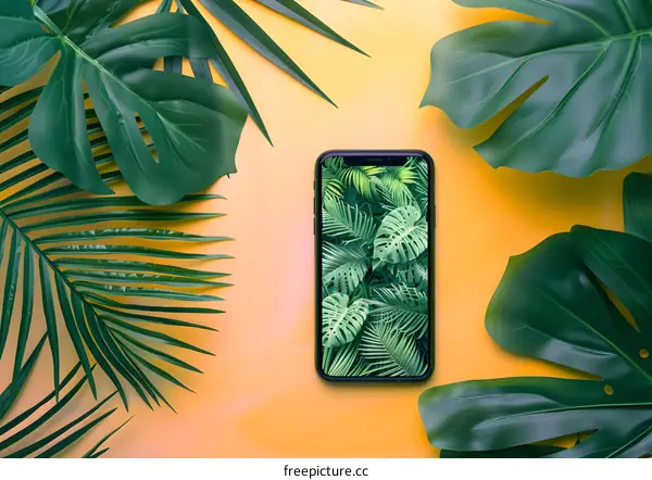 Green Leaves Phone Background Flat Lay