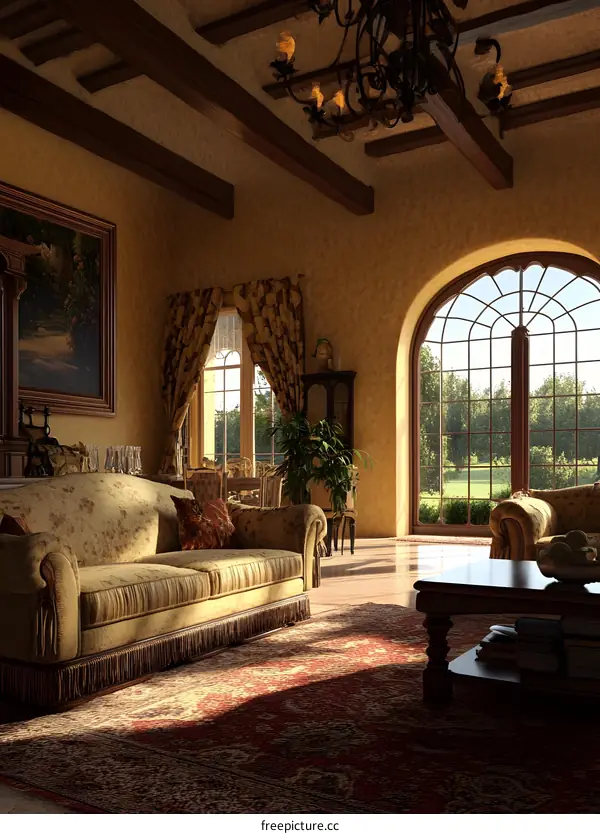 Luxury Living Room Interior Design with Beige Sofa