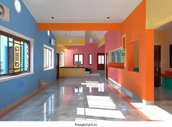 Colorful kindergarten interior render