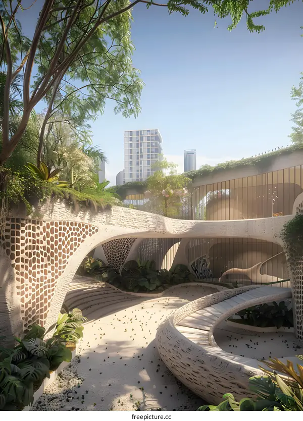 Modern Architectural Design With Concrete And Greenery