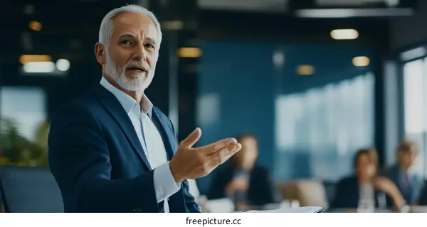 Confident Senior Businessman Leading a Meeting in Office