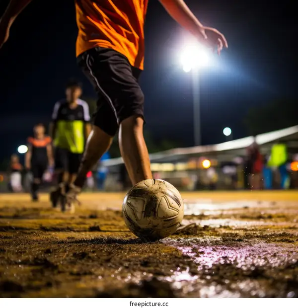 Nighttime soccer game in a rural area