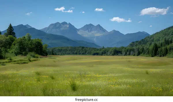 Summer Landscape with Mountains and Wildflowers