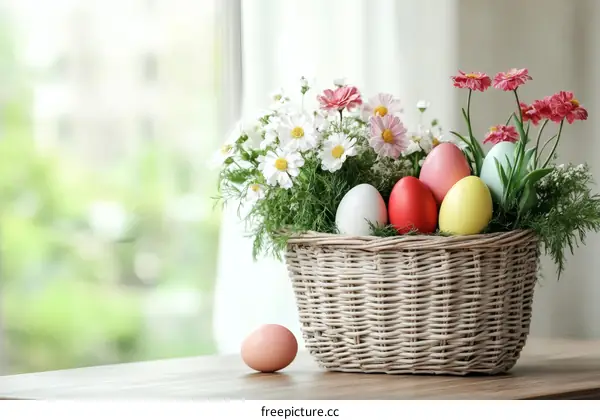 Easter Floral Arrangement in Wicker Basket