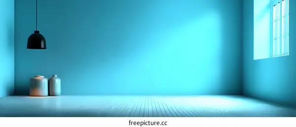 Empty Room With Turquoise Walls and Wooden Floor