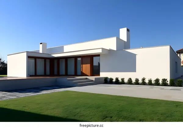 Modern White House With Wooden Door and Windows