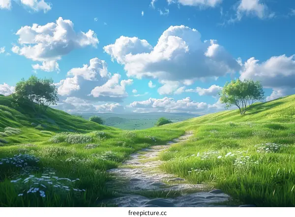 Enchanting Fantasy Green Rolling Hills Landscape