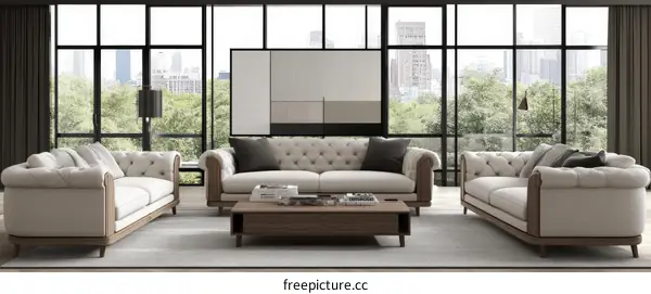 Modern Living Room Sofa Set with Wooden Legs