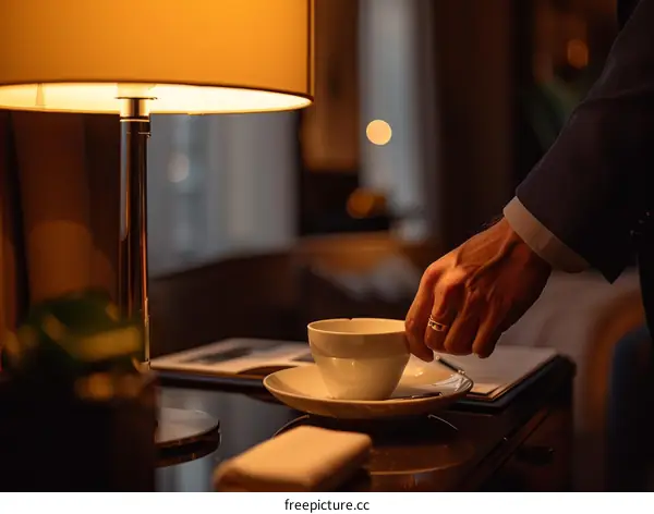 Businessman having coffee in hotel room