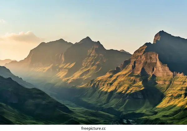 Drakensberg mountain range at sunset