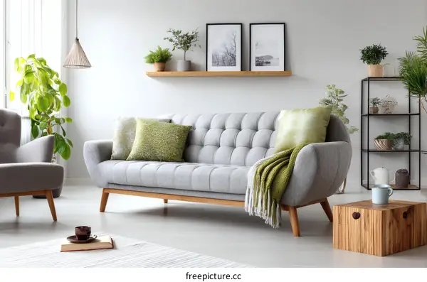 Modern Living Room Sofa with Greenery Decor