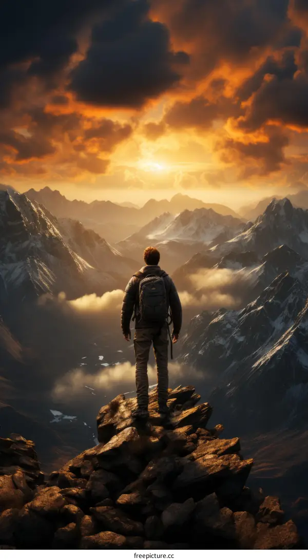 Man standing on a mountaintop overlooking a beautiful landscape