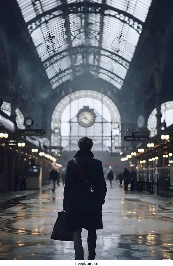 Man Walking Through Train Station With Bag