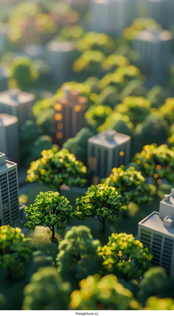 City Architecture Model with Verdant Treescape