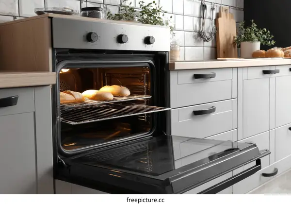 Modern Kitchen Oven with Freshly Baked Bread