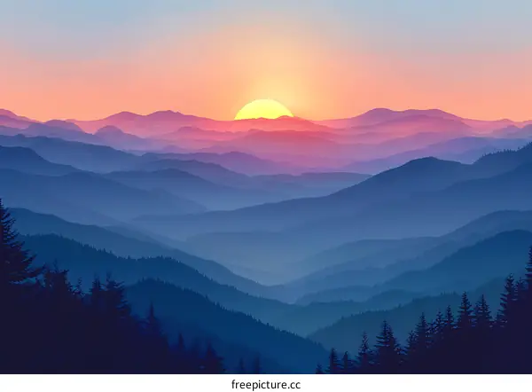 Mountain ranges at sunset