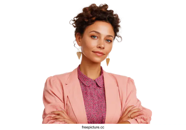 [Transparent Background PNG]Confident Woman in a Stylish Pink Blazer