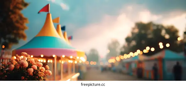 Colorful Fairground Tents at Dusk