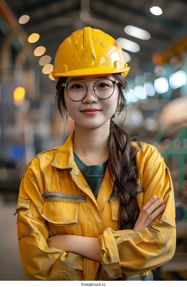 Confident Female Engineer in a Factory Setting