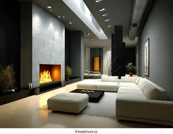 Modern Concrete Fireplace Living Room Interior Design