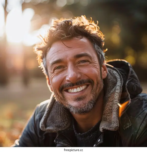 Smiling Man Outdoors in Autumn