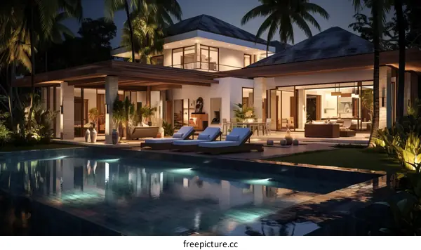 A luxurious villa with a private pool and a stunning view of the ocean