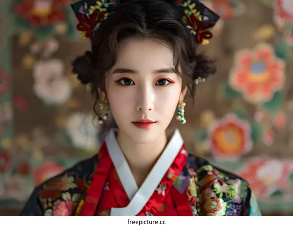 Portrait of a young Korean woman in traditional dress