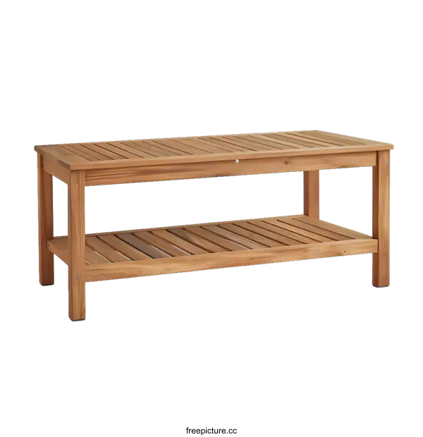 [Transparent Background PNG]Wooden Patio Coffee Table With Shelf