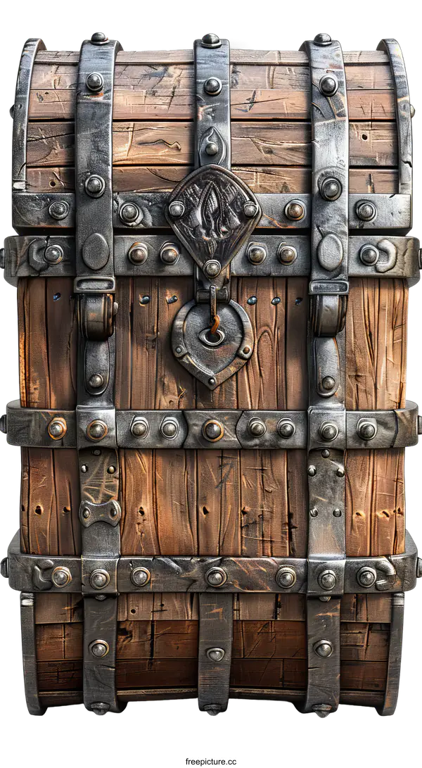 [Transparent Background PNG]An illustration of a wooden chest with metal reinforcements