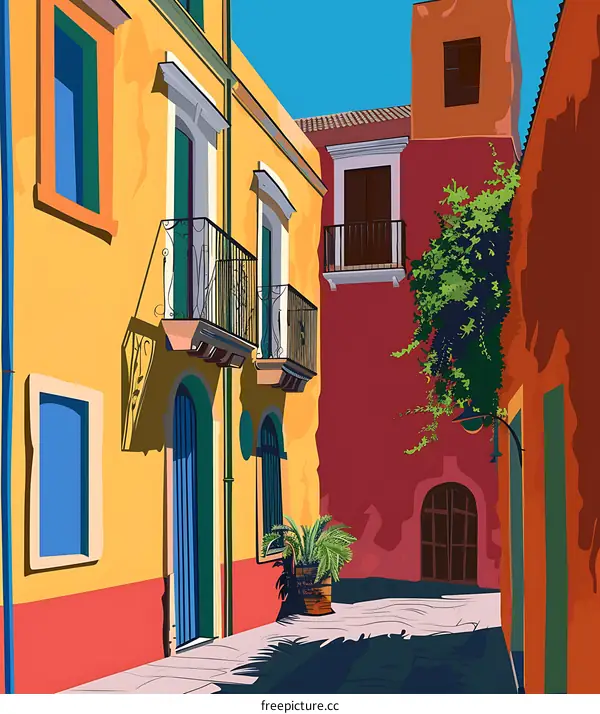 Colorful Buildings in a Narrow Street