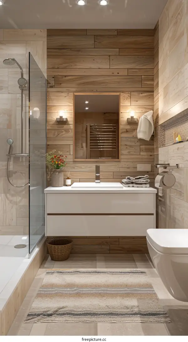 Modern Wooden Wall Bathroom Interior Design