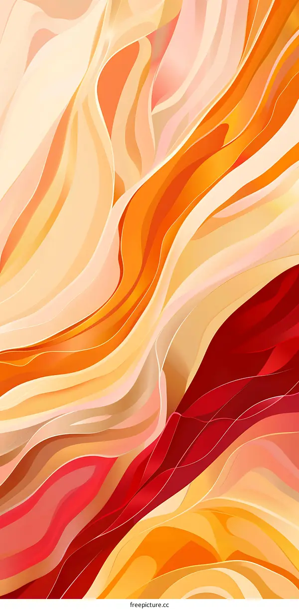 Abstract Background with Curved Lines in Red, Orange, Yellow and White Colors